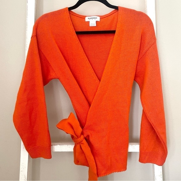 ASOS glamorous wrap front chunky cardigan in orange​​​​​ - Picture 2 of 4